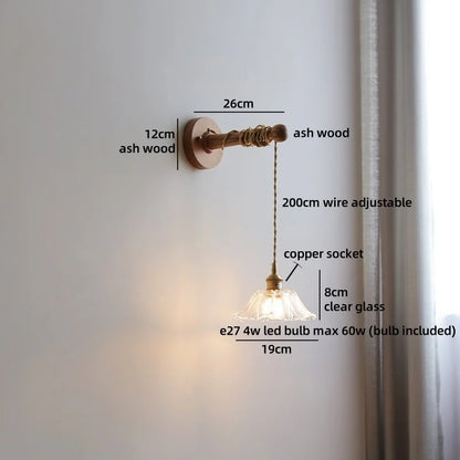 Madeleine Vintage Brass Wall Lamp with Ash Wood Base