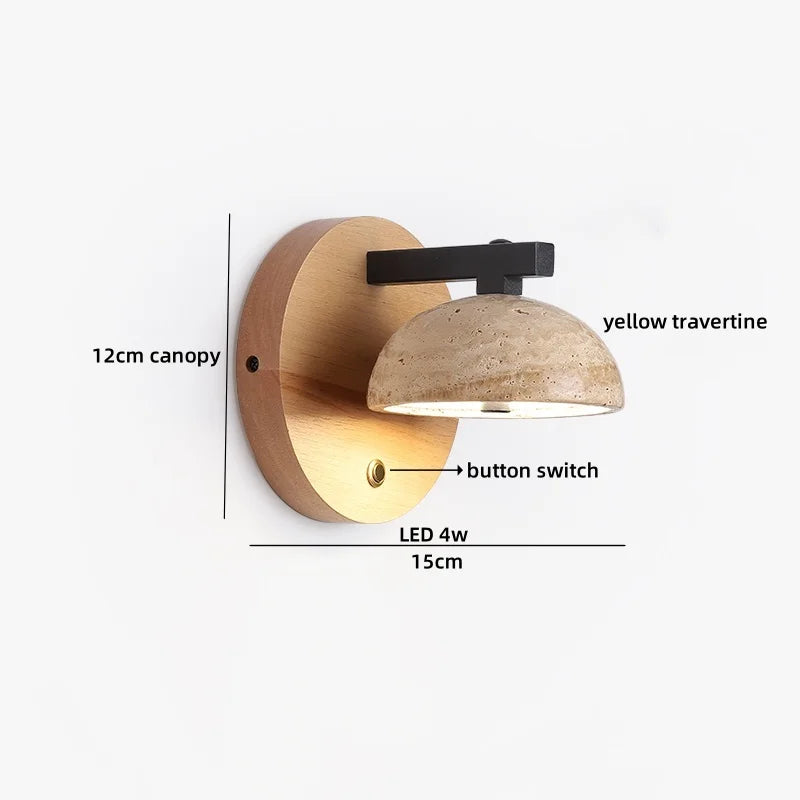 Lucie Travertine Stone Wall Lamp with Wooden Base