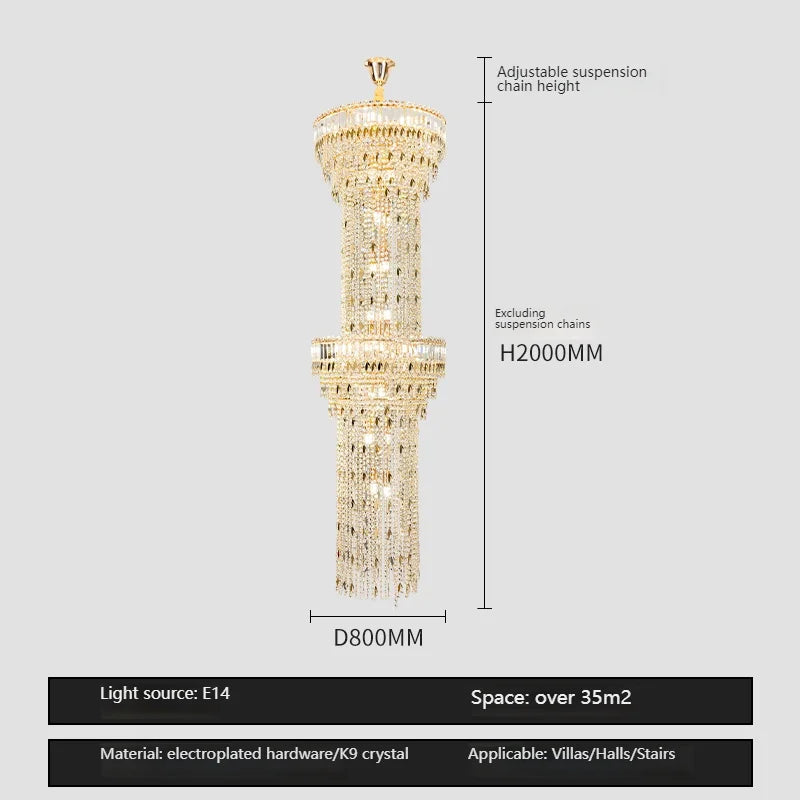 Hohler Spiral-Kristall-Kronleuchter für Treppenhaus und Wohnzimmer