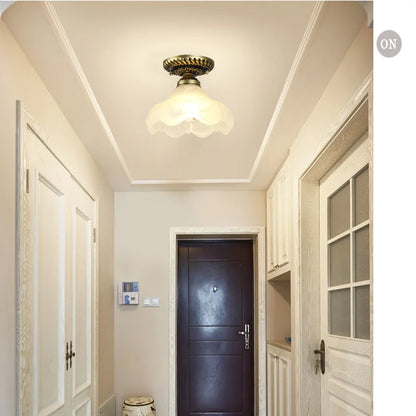 Camille Retro Glass Ceiling Light Ivory E27 Hallway Lamp
