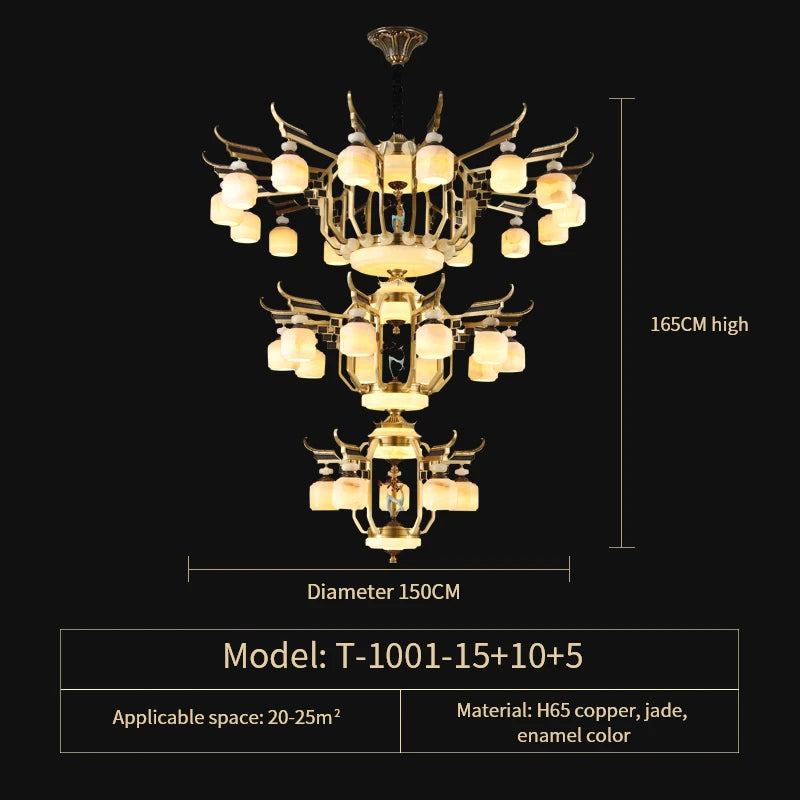 Kupfer-Kronleuchter mit Marmor, über 20 Lichter, Fernbedienung