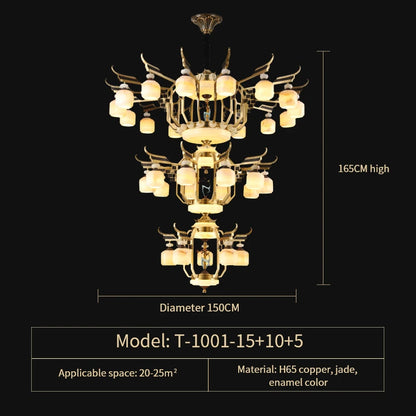 Kupfer-Kronleuchter mit Marmor, über 20 Lichter, Fernbedienung