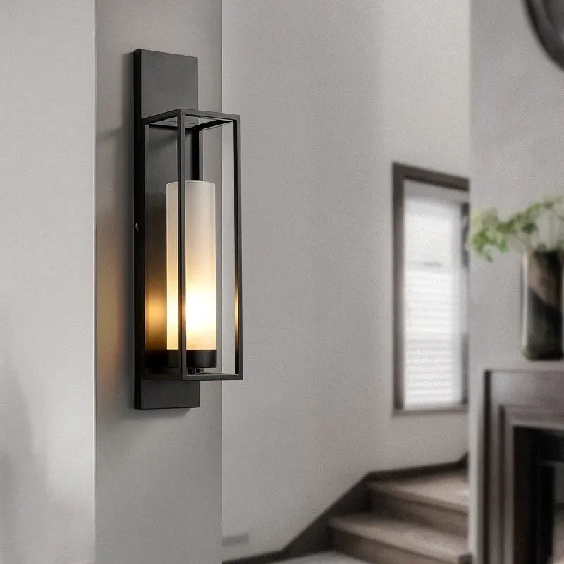 Liéna Modern Chinese Glass Wall Lamp Black Bedside Light