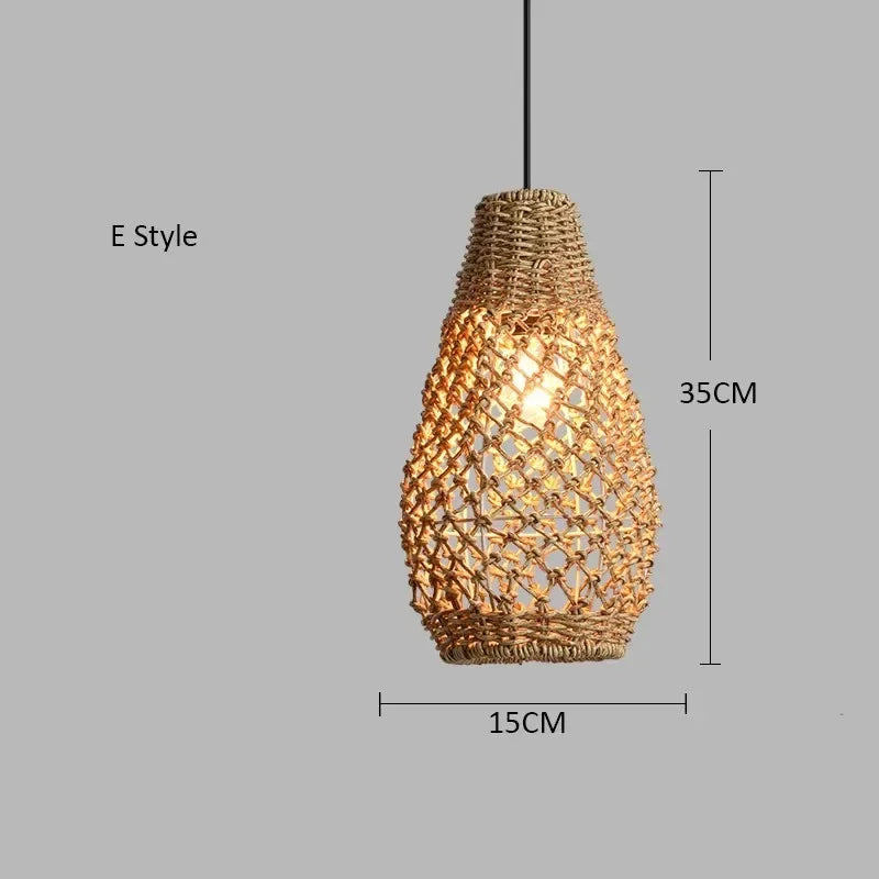Elise Japanische Rattan-Pendelleuchte E27 Geflochtener LED-Kronleuchter Beige