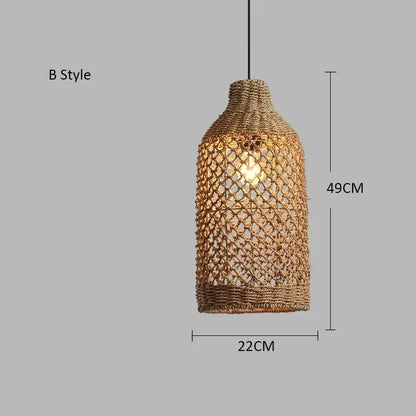 Elise Japanische Rattan-Pendelleuchte E27 Geflochtener LED-Kronleuchter Beige