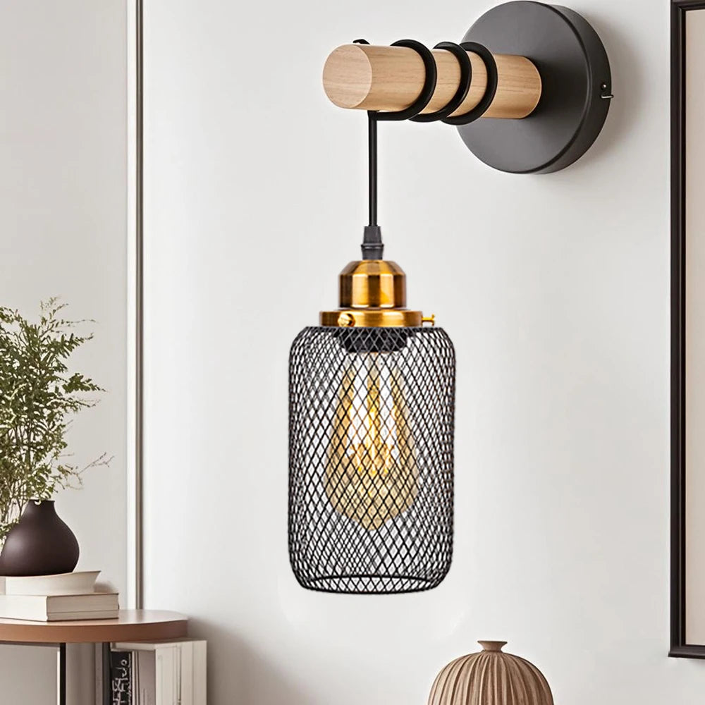 Élise Retro Holz Industrie Wandleuchte E27 LED Loft Wandlampe