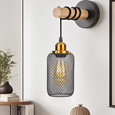 Élise Retro Holz Industrie Wandleuchte E27 LED Loft Wandlampe