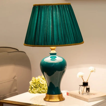 Adeline Retro Keramik-Stofftischlampe