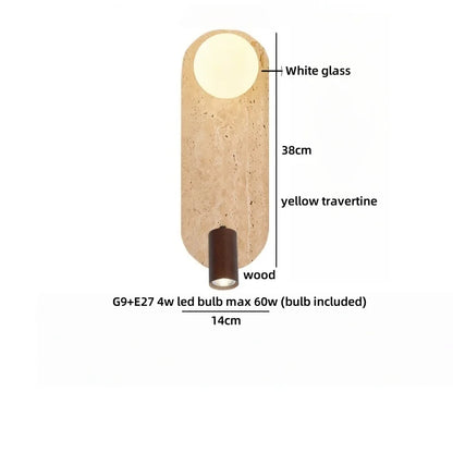 Sophie Gelb Travertin Holz LED Wandleuchte Wabi Sabi