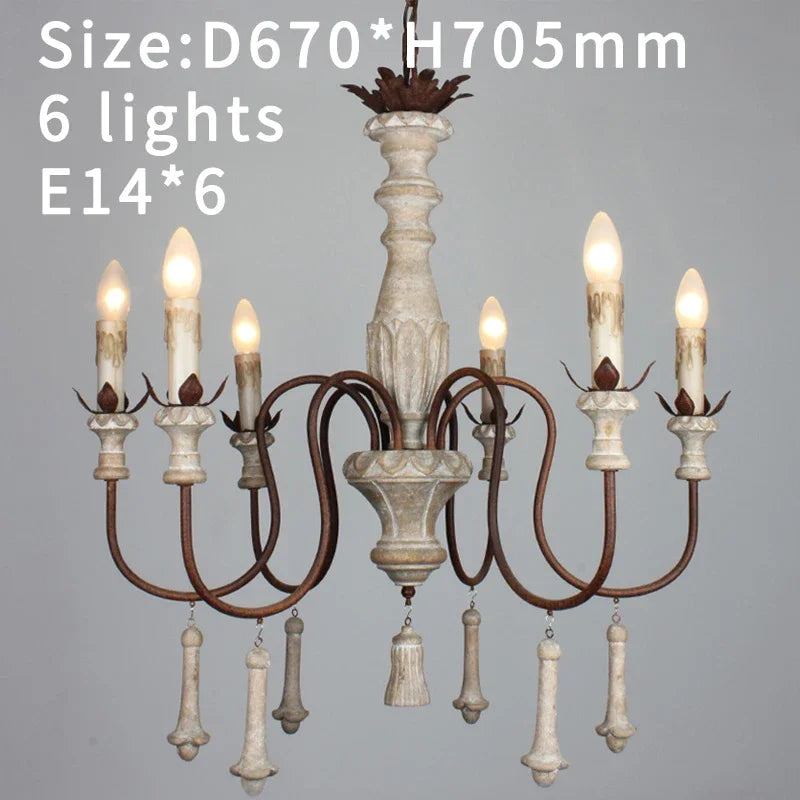 Vintage Wooden Foyer Chandelier for Living Room and Villa Lobby