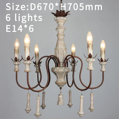 Vintage Wooden Foyer Chandelier for Living Room and Villa Lobby