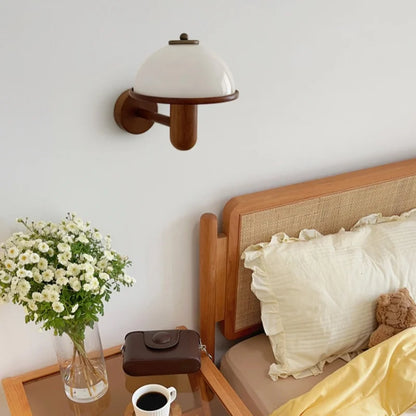 Élodie Fabric Shade Wall Lamp with Wooden Base Switch