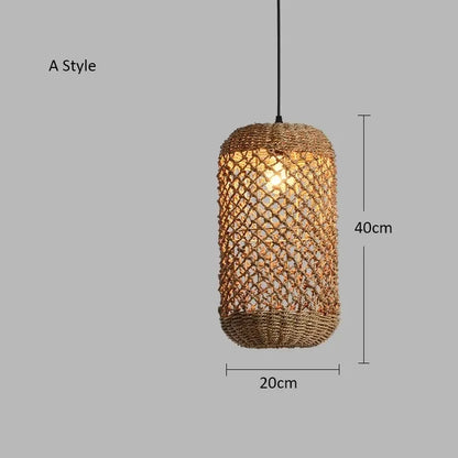 Elise Japanische Rattan-Pendelleuchte E27 Geflochtener LED-Kronleuchter Beige