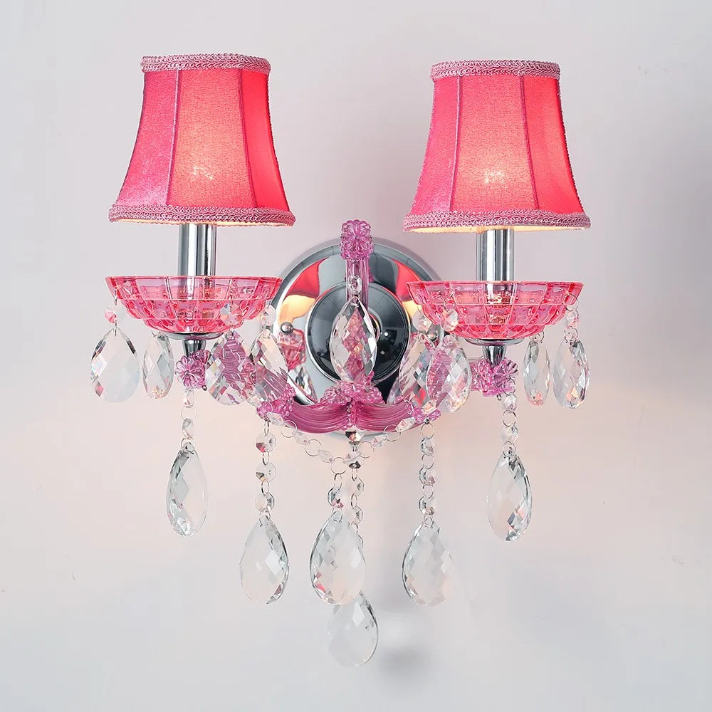 Europäische Kinderzimmer Schlafzimmer Wandlampen Prinzessin Warme Rosa Kristall Leuchte Wohnzimmer Hintergrund Wand LED-Leuchten Lampen