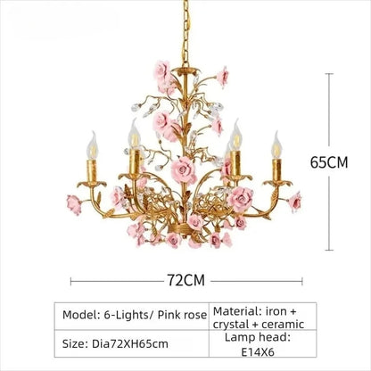 Chloé French Rose Gold Keramik-Blumen-Pendelleuchte mit 5 Leuchten