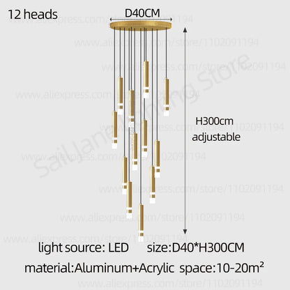 Aurélie Modern Gold LED Staircase Chandelier Light