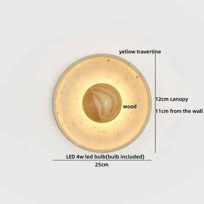 Sophie Gelb Travertin Holz LED Wandleuchte Wabi Sabi