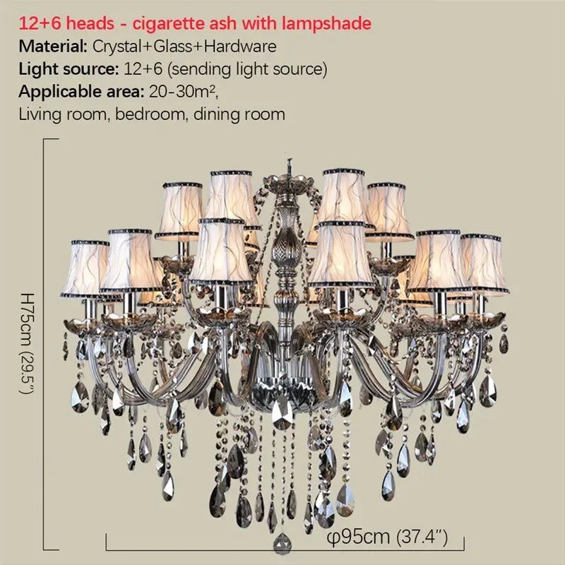 ELARA Europäische Luxus Kristall Pendelleuchte Rauchgrau Wohnzimmer Restaurant Schlafzimmer Villa Hotel Western Restaurant Kronleuchter