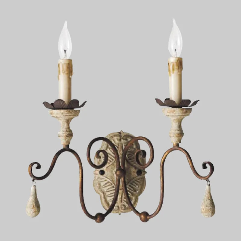 Sophie French Rural Wood Carved Wall Lamp E14 Vintage Sconce Light