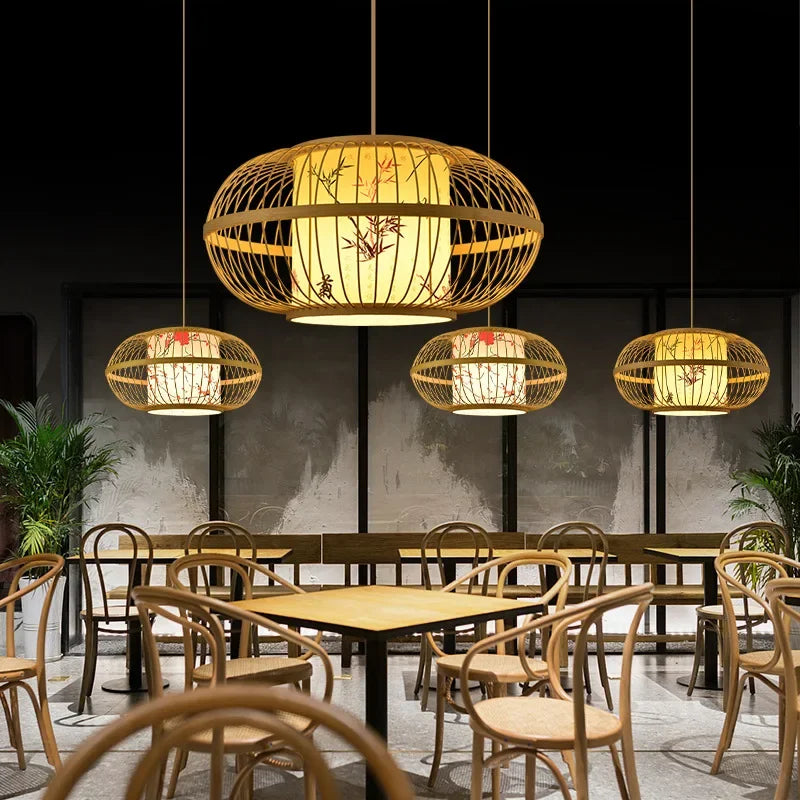 Élise Bamboo Zen Pendant Lantern E27 Chinese Style Woven Light