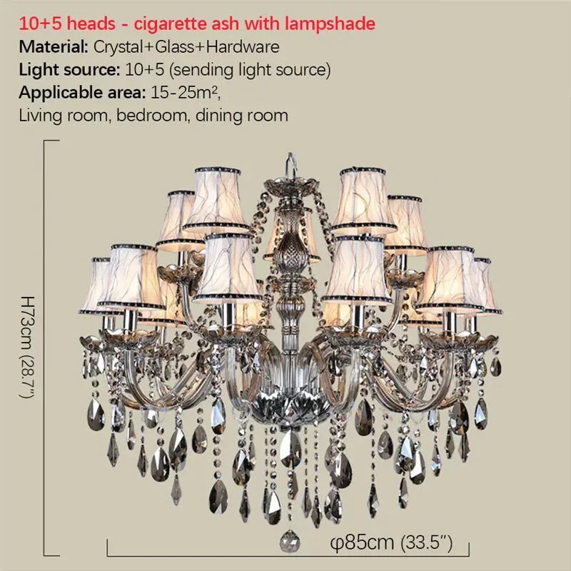 ELARA Europäische Luxus Kristall Pendelleuchte Rauchgrau Wohnzimmer Restaurant Schlafzimmer Villa Hotel Western Restaurant Kronleuchter