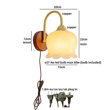 Amélie Nordic Glass Wood LED Wall Lamp Antique Brass