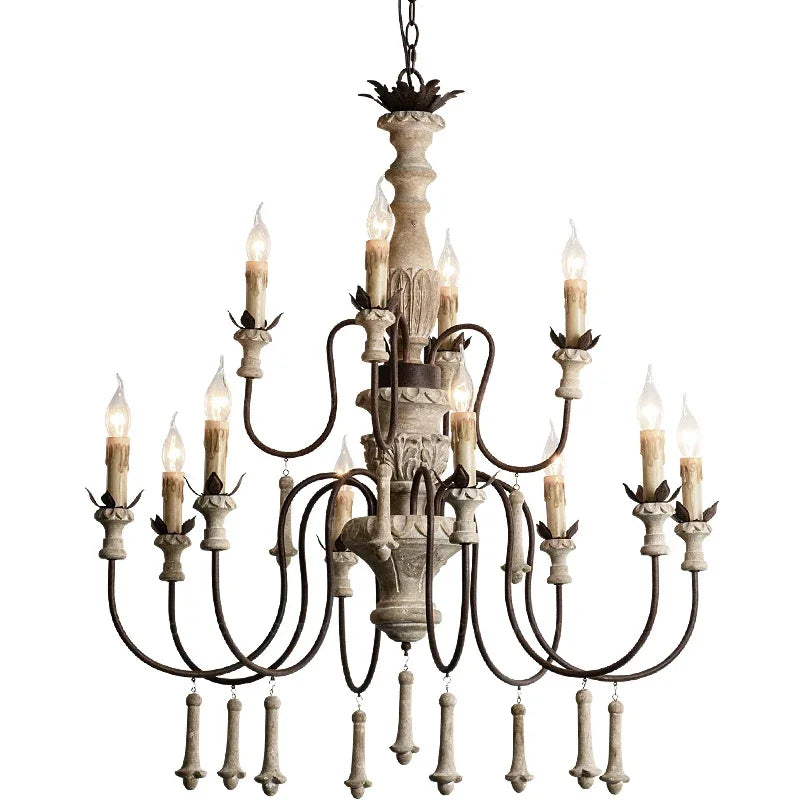 Vintage Wooden Foyer Chandelier for Living Room and Villa Lobby