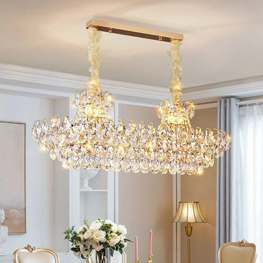Luxuriöser runder goldener Kristall-Kronleuchter für Wohn- & Schlafzimmer