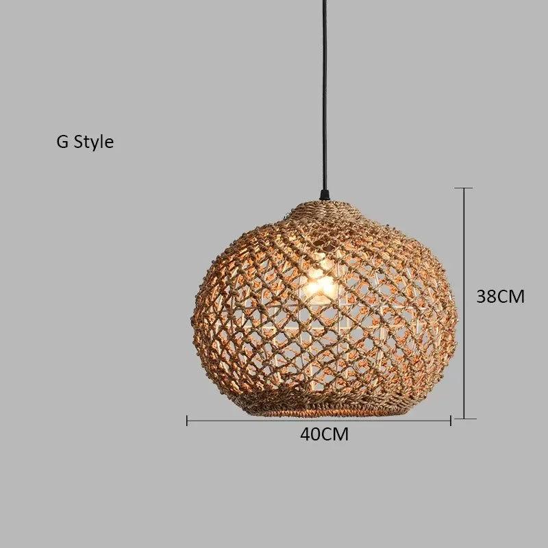 Elise Japanische Rattan-Pendelleuchte E27 Geflochtener LED-Kronleuchter Beige