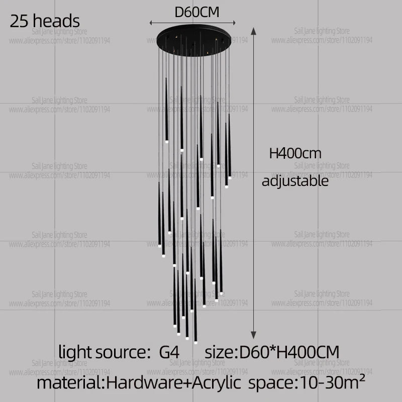 Camille Modern Cone LED Staircase Pendant Chandelier