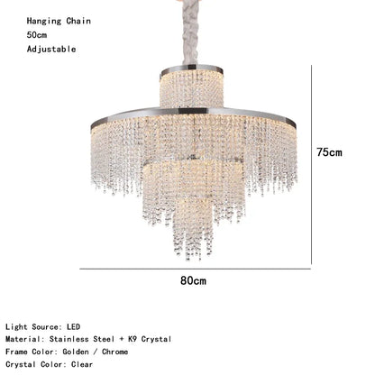 Camille Crystal Tassel Staircase Chandelier Luxury Ceiling Light