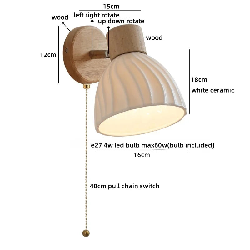 Camille White Ceramic LED Wall Lamp Switch E27 Nordic