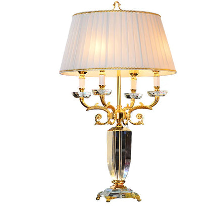 Luxus Kristall LED Tischlampe mit Stoffschirm für Schlafzimmer und Wohnzimmer