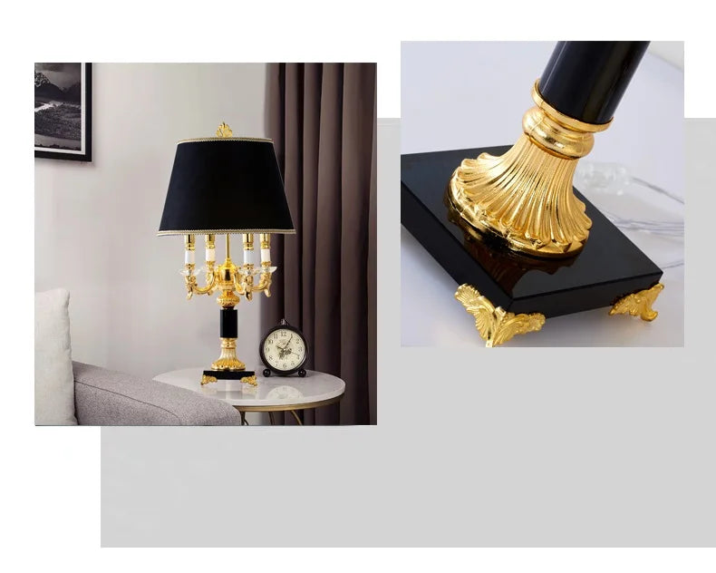 Élysée Luxuriöse Schwarz-Goldene Kristall-Tischlampe