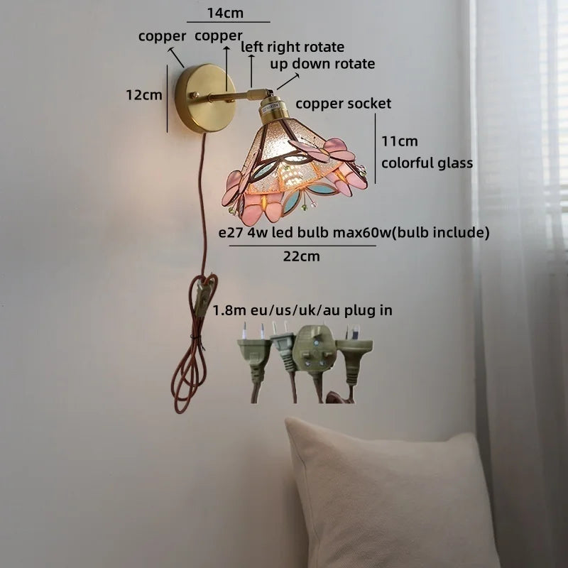 Amélie Nordic Glass Flower LED Wall Lamp Pink Copper