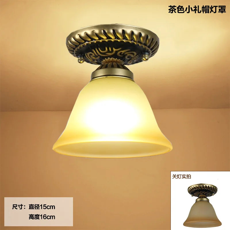 Camille Retro Glass Ceiling Light Ivory E27 Hallway Lamp