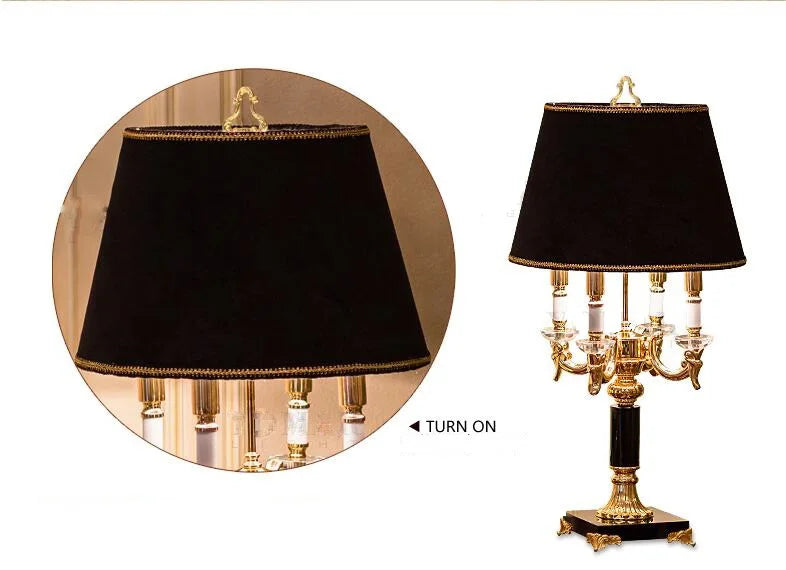 Élysée Luxuriöse Schwarz-Goldene Kristall-Tischlampe