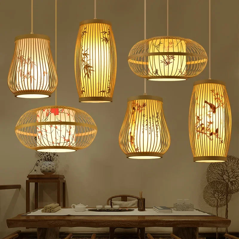 Élise Bamboo Zen Pendant Lantern E27 Chinese Style Woven Light