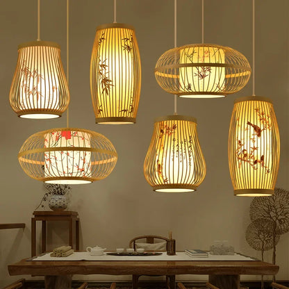 Élise Bamboo Zen Pendant Lantern E27 Chinese Style Woven Light