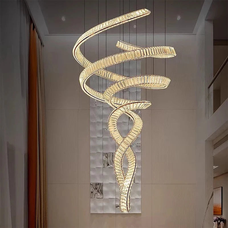 Elara Moderner Kristall-Treppen-Kronleuchter mit LED, Fern-/Touch-Steuerung