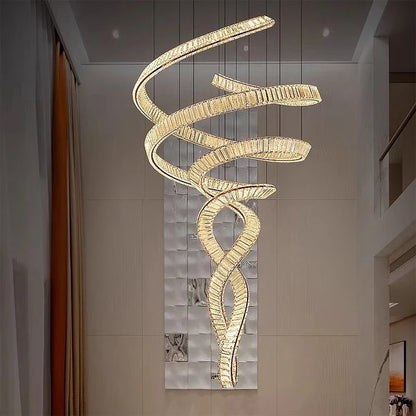 Elara Moderner Kristall-Treppen-Kronleuchter mit LED, Fern-/Touch-Steuerung