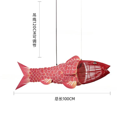 Koi Artisan Bambus-Fisch Pendelleuchte