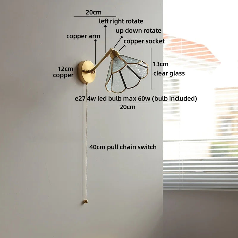 Élise Vintage Wandleuchte Messingarm aus Goldglas Kupfer mit LED