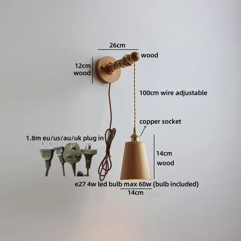 Élodie Nordische Keramik Holz LED Wandleuchte E27 Stecker