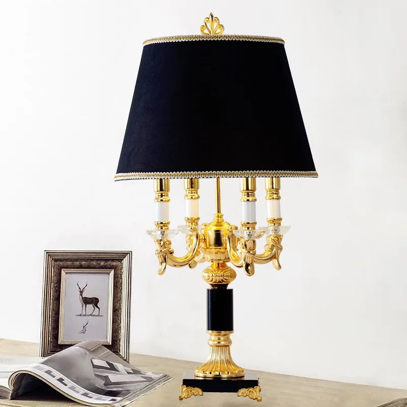 Élysée Luxuriöse Schwarz-Goldene Kristall-Tischlampe