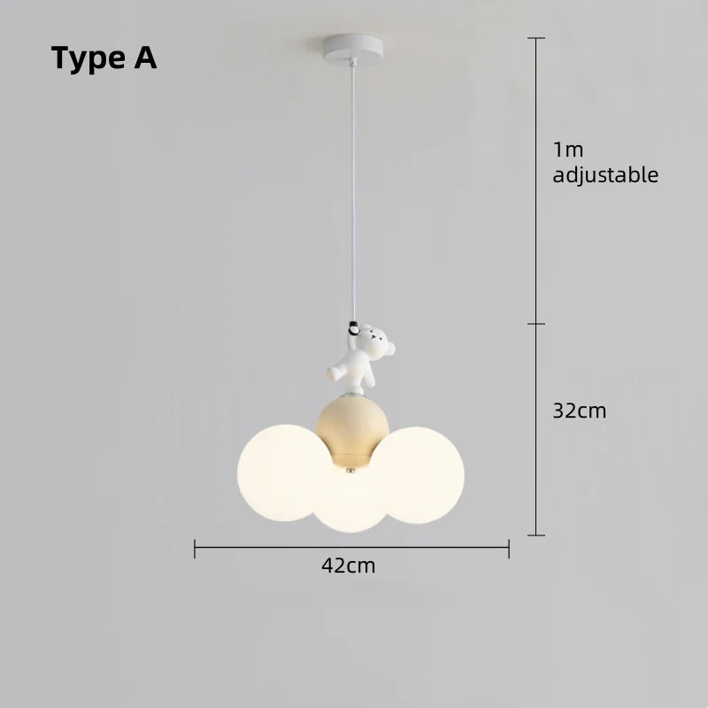 Élodie Cream Cartoon Balloon Bear Kids Ceiling Chandelier Bedroom Pendant Light