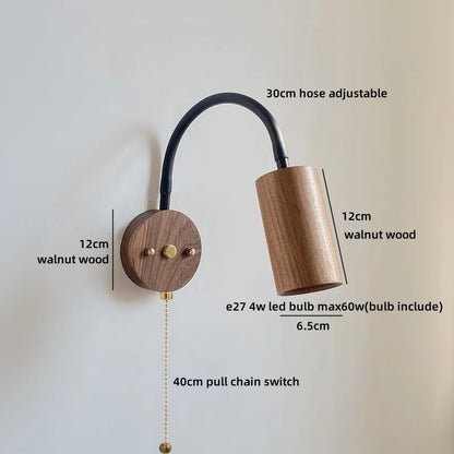 Élise Nordic Ash Wood LED Wall Lamp Pull Chain E27