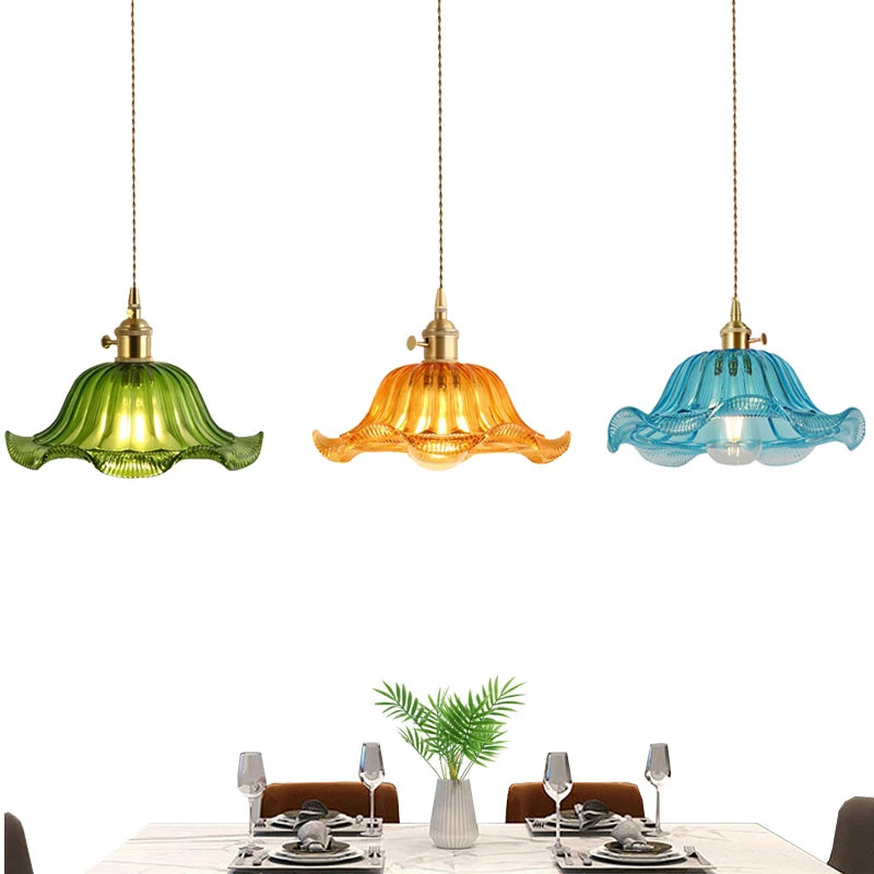 Valérie Vintage Art Deco Pendelleuchte aus Buntglas