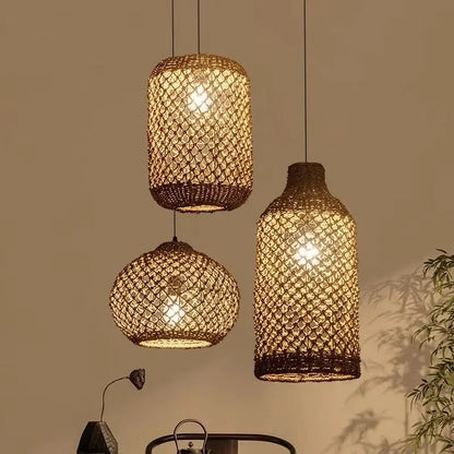 Elise Japanische Rattan-Pendelleuchte E27 Geflochtener LED-Kronleuchter Beige