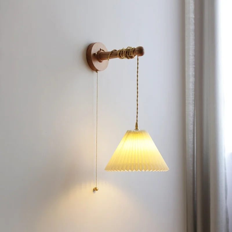 Madeleine Vintage Brass Wall Lamp with Ash Wood Base